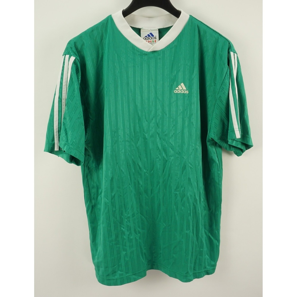 Vintage 1980s adidas USA Mens Large Green Three Stripe Referee Coach Crew Shirt